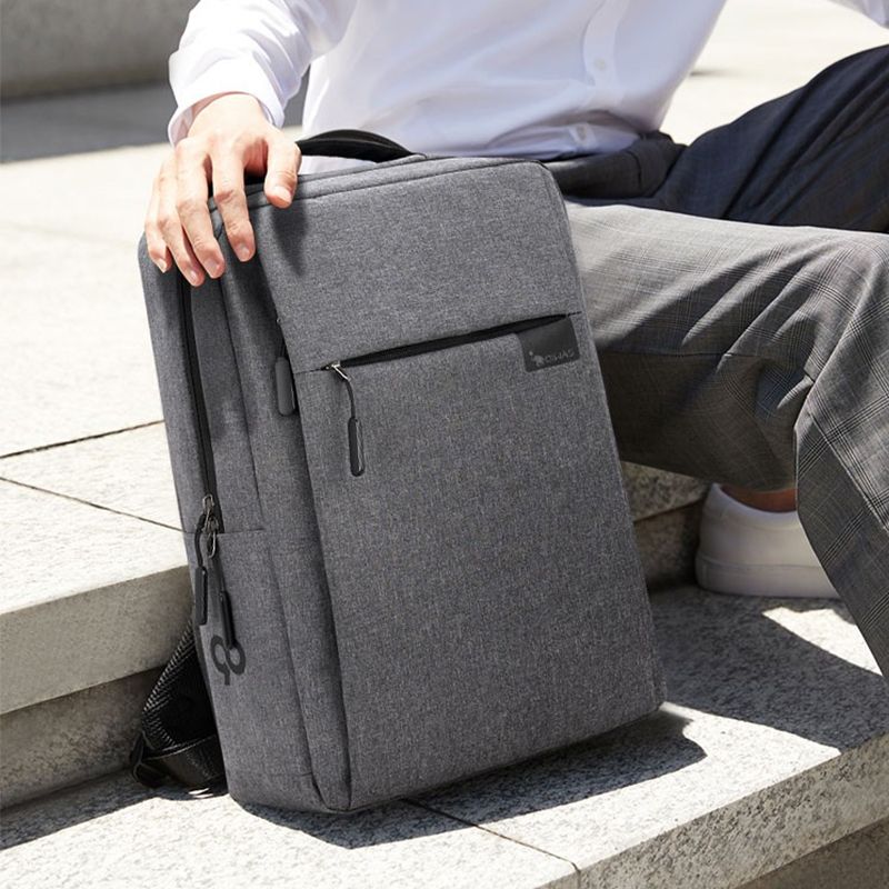 爱华仕 商务双肩包OCB4449 电脑包  麻灰色/黑色