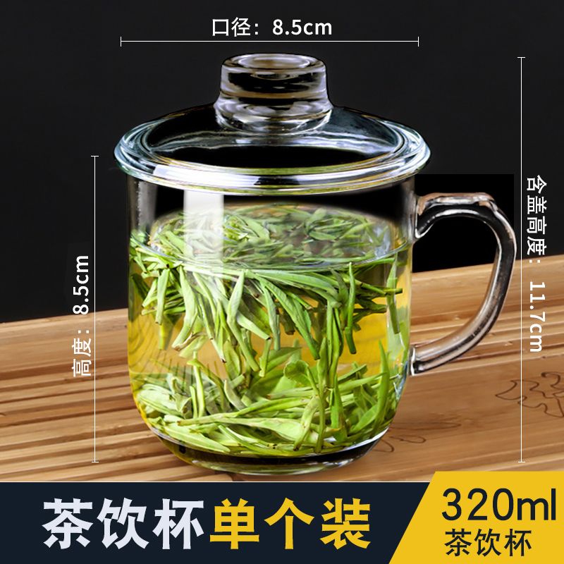 富美拉 水杯男泡茶杯家用带盖喝水杯子耐热办公室水杯带把手玻璃杯子  B-FML-BLB139