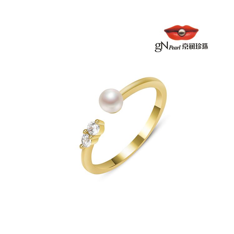 gN pearl/京润珍珠 婉如 合金淡水珍珠戒指 4-5mm 白色馒头形