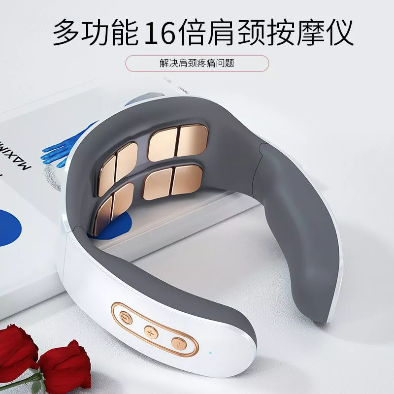 康佳 颈椎按摩器护颈仪肩颈理疗多功能智能脉冲按摩颈部按摩仪 八头/9挡/智能快充/脉冲按摩/白808【1】