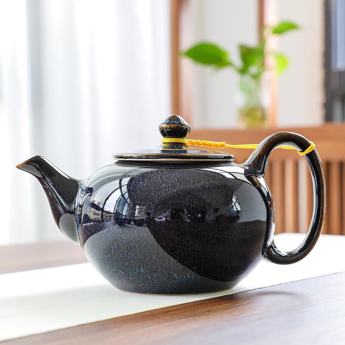 香自吟 蓝黑兔毫窑变大号茶壶陶瓷茶壶陶瓷泡茶壶花茶壶养生壶水壶茶具 蓝黑兔毫窑变大号茶壶 700毫升