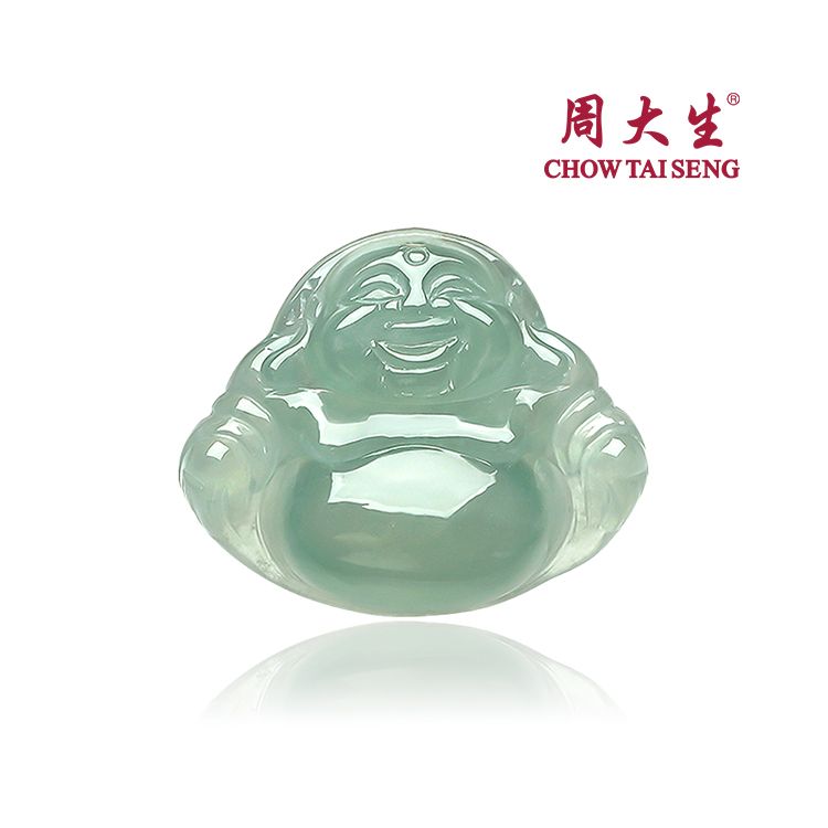 周大生 弥勒佛 天然A货冰种翡翠喜佛吊坠配绳子