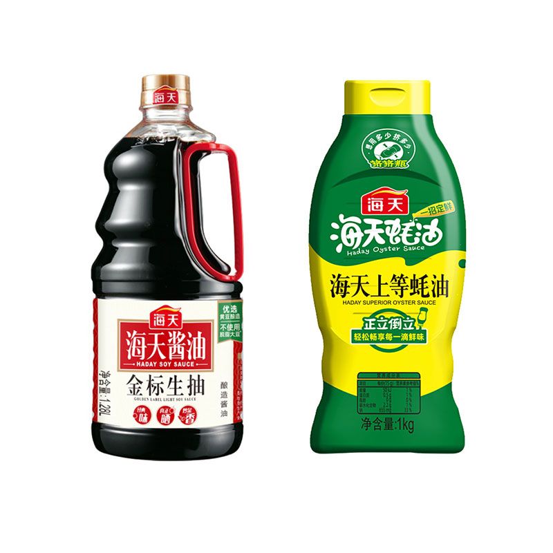 海天 【家庭装组合】酱油蚝油组合 上等蚝油1kg+金标生抽1.28L调料家用鲜味调味品