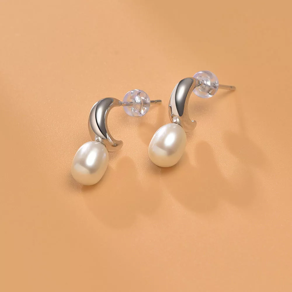 gN pearl/京润珍珠 巧婉 925银白色水滴形淡水珍珠耳钉 6-7mm 