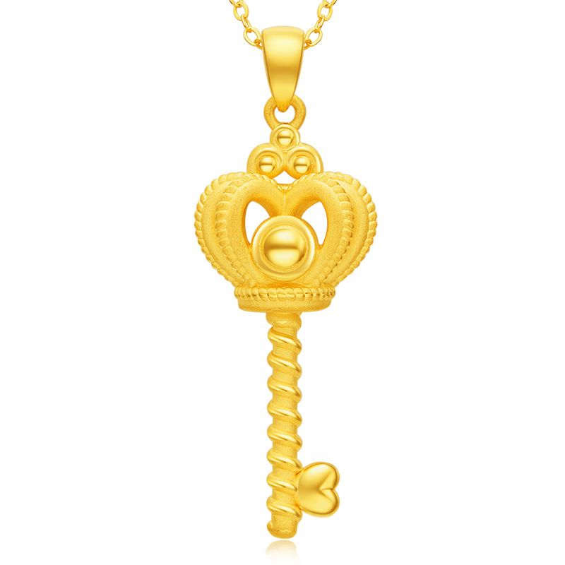 LOVING/爱在此时 黄金项链女皇冠钥匙吊坠足金魔法棒仙女棒 送老婆生日礼物女朋友周年结婚纪念日礼物