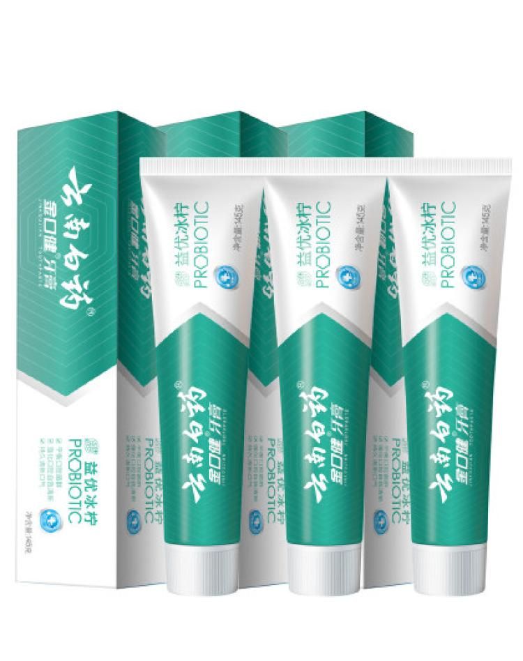 云南白药 【益生菌清新】益生菌清新口气去口臭牙膏冰柠薄荷香型145g三支装 冰柠薄荷145g*3冰柠薄荷145g*3