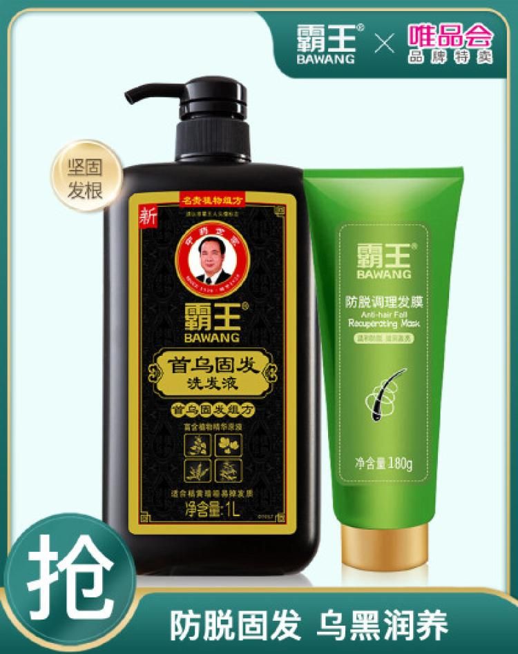 霸王 洗发水去屑控油首乌固发强根洗发露 防脱调理发膜护发素超值套装 1L首乌固发洗发液+180g防脱调理发膜