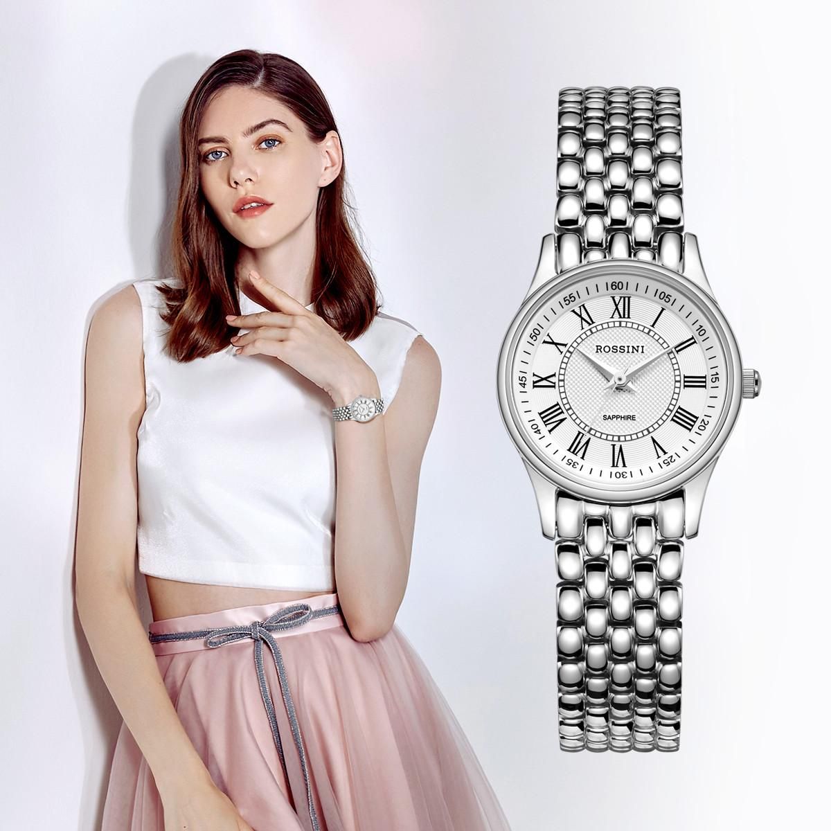 罗西尼 时尚小巧情侣表女表文艺男表简约钢带正品防水女士手表女士石英 白色女表（1只） 均码