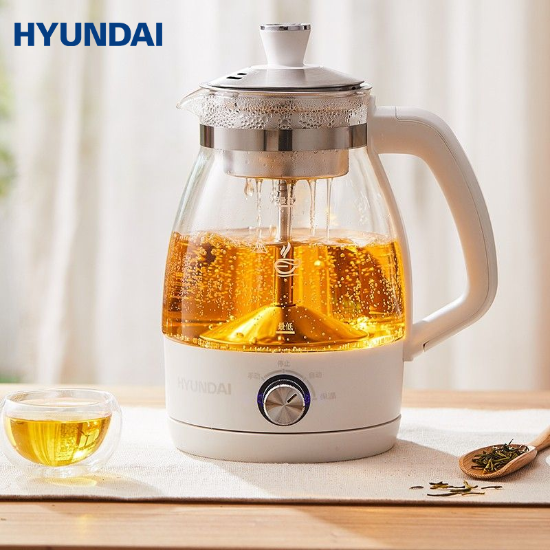 HYUNDAI 【支持全积分】黑茶白茶煮茶器煮花茶壶蒸汽喷淋式泡茶烧水壶玻璃壶保温养生壶智能全自动升级旋钮保温款ZC1017