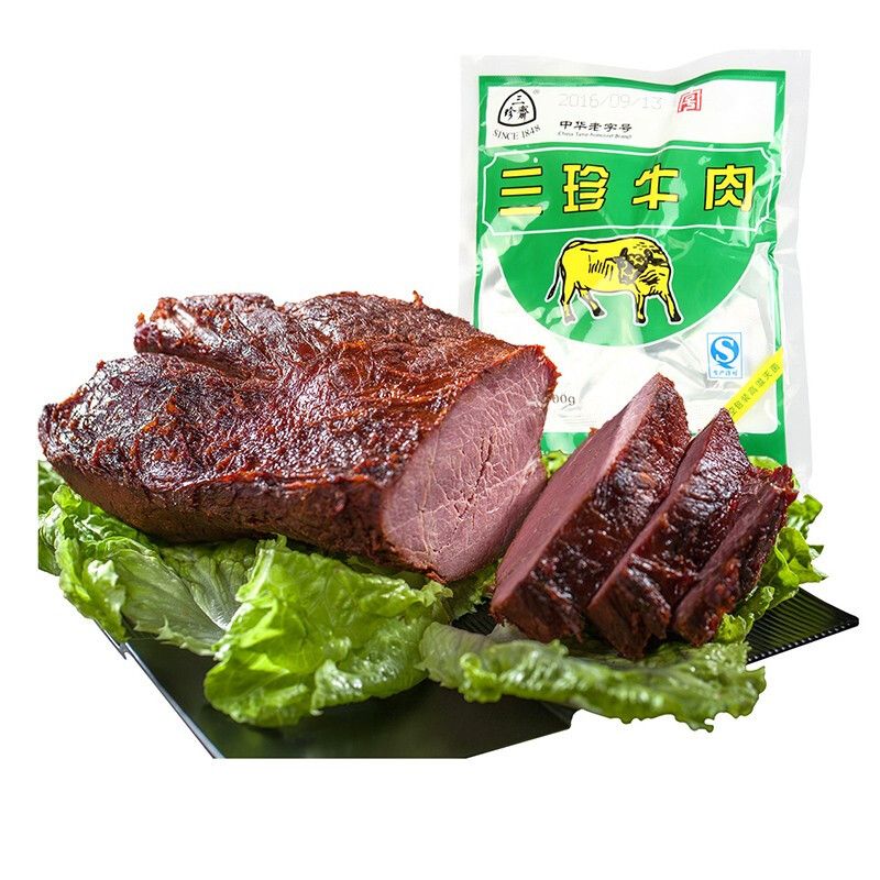 三珍斋 酱牛肉熟食卤味百年老字号 热销红烧牛肉干口味 真空包装 即食/加热速食 五香牛肉 200g