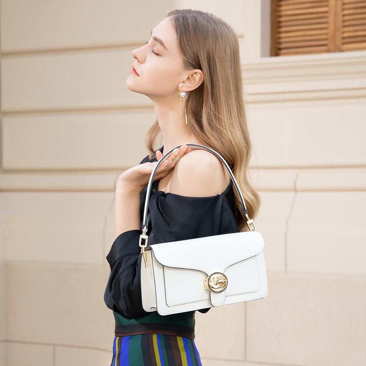 金利来 轻奢女包包女单肩包斜挎包简约腋下包斜挎包 白色 均码