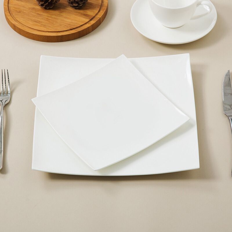 SKYTOP斯凯绨 西餐牛排盘子创意浅盘纯白陶瓷碟子骨瓷餐具套装8英寸+10英寸海派形
