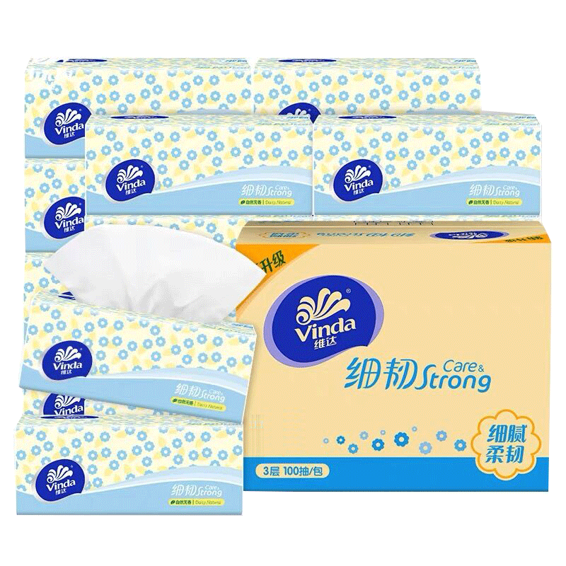 维达抽纸细韧系列餐巾纸 3层100抽*18包