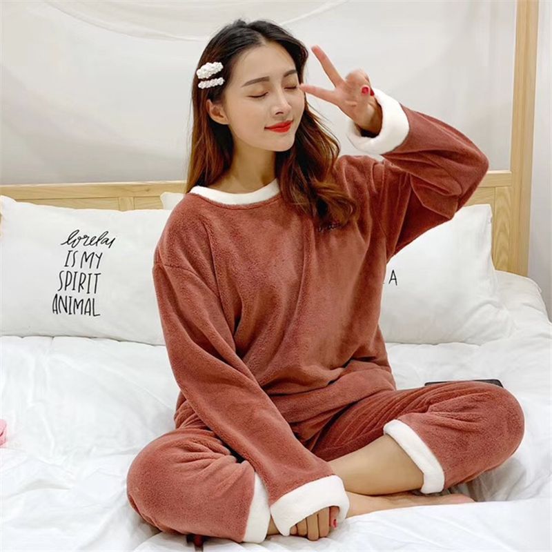 柔系 时尚法兰绒家居睡衣套装，成人均码柔软保暖