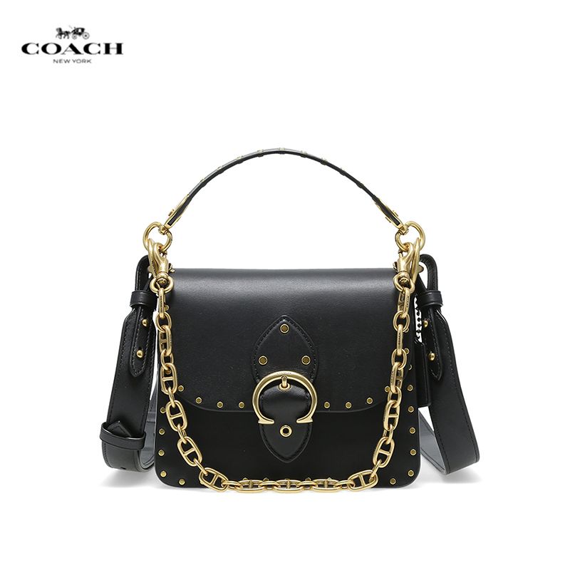 COACH/蔻驰 BEAT系列女士小号皮质单肩斜挎包 黑色 4600B4BK 美国进口 潮流时尚 XUNAN