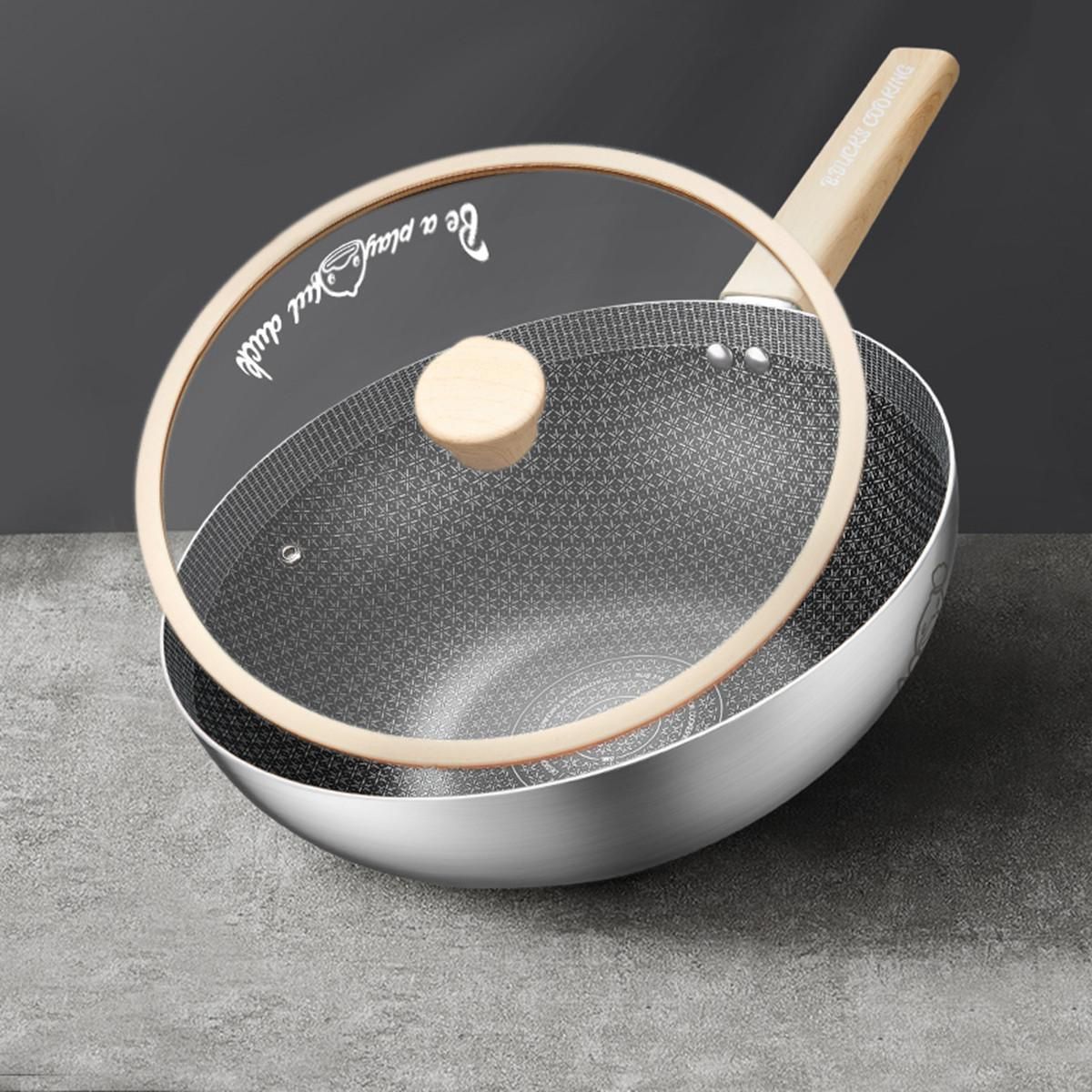 炊大皇 B.DUCK小黄鸭316不锈钢蜂窝纹炒菜锅家用平底不粘锅 30cm炒锅 均码