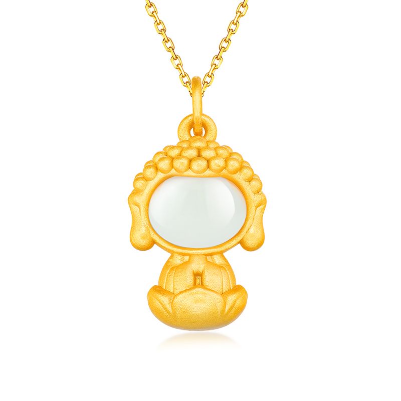 周贝贝 珠宝 古法银 和田白玉 弥勒佛 吊坠项链 BFD0087