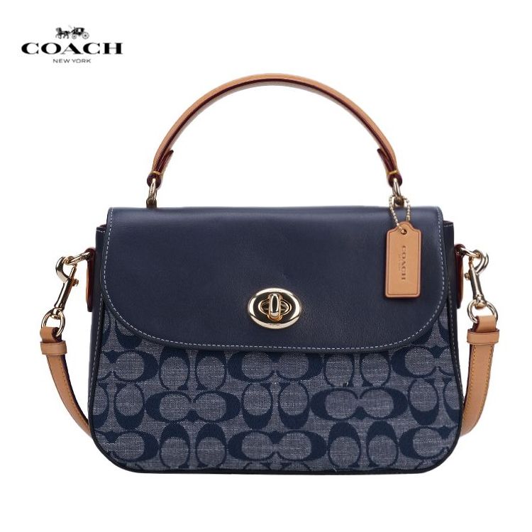 COACH/蔻驰 奥莱款小号女士牛仔布配皮单肩斜挎手提包 C4921IMDEI  美国进口 XUNAN 送礼好物