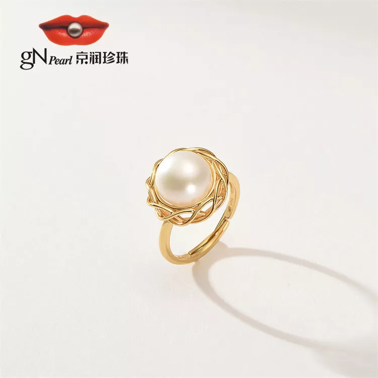 gN pearl/京润珍珠 金娇 银S925淡水珍珠戒指 9-10mm 白色馒头形