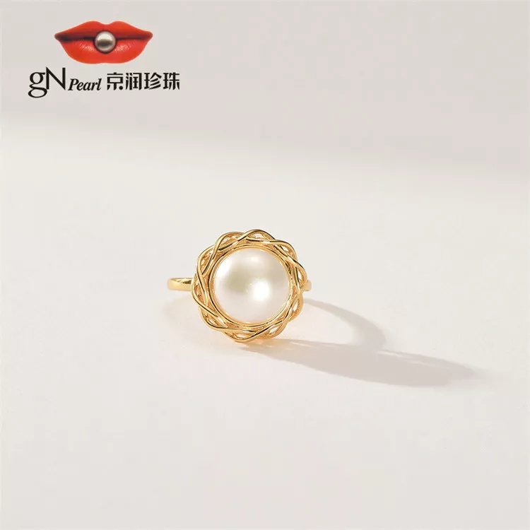 gN pearl/京润珍珠 金娇 银S925淡水珍珠戒指 9-10mm 白色馒头形