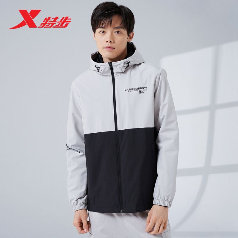 特步 外套男保暖气质风衣春秋新款运动服新品连帽男上衣 978129160268