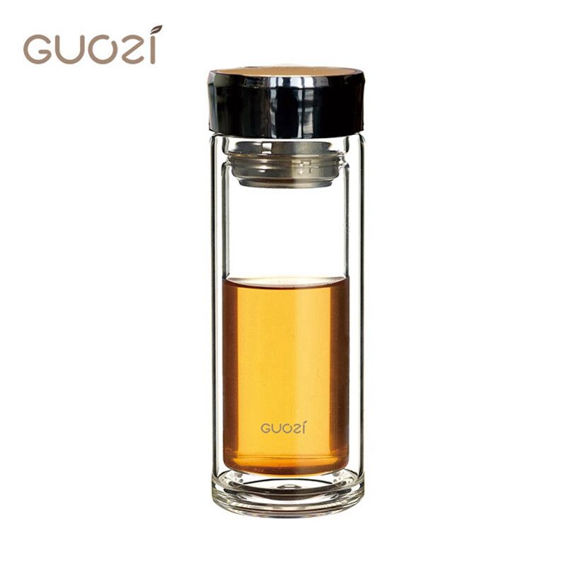 京东直供 果兹（GUOZI）雅致双层玻璃杯300ml GZ-S06 隔热杯子 带滤网商务风便携泡茶杯