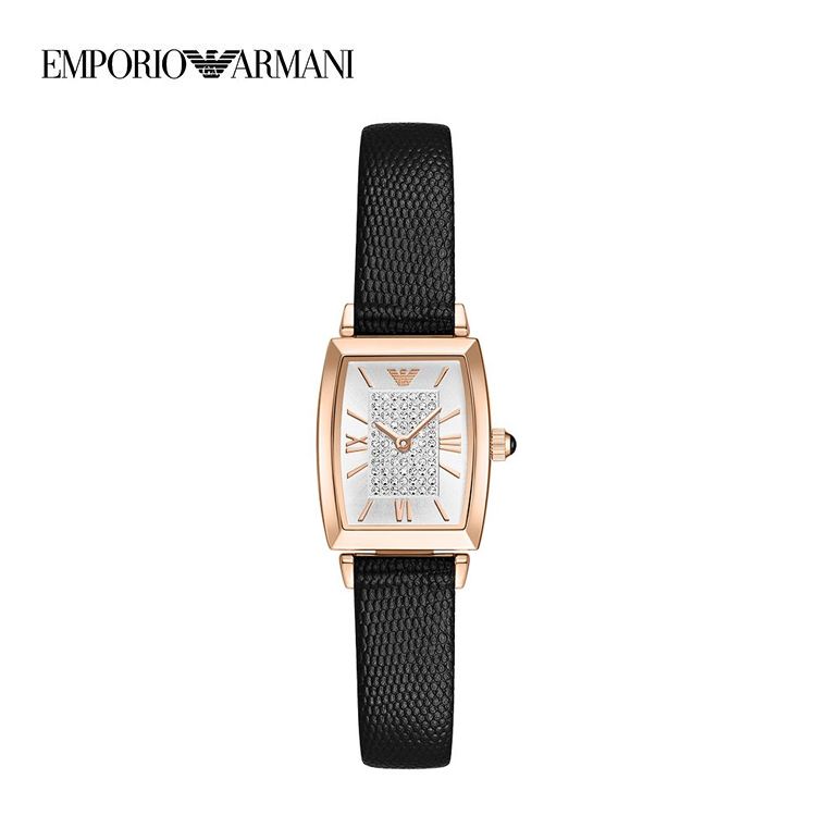 EMPORIO ARMANI 阿玛尼满天星系列小方表钢带休闲石英女表 皮带休闲AR11408 26mm 意大利进口  XUNAN