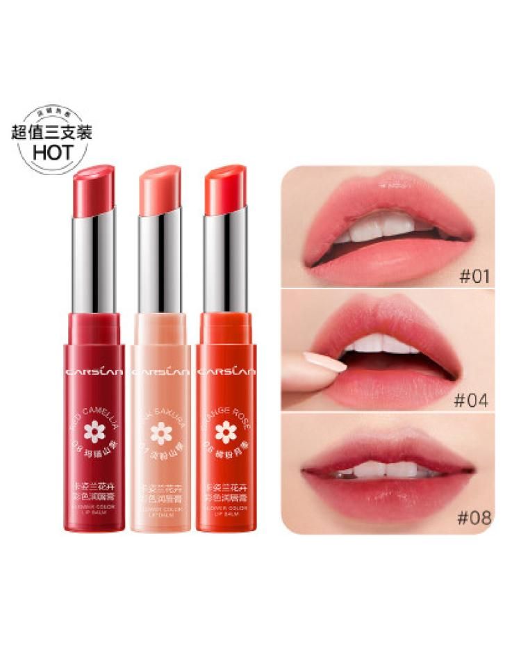 卡姿兰 【超值三支装】花卉彩色变色润唇膏水润口红保湿滋润修护补水打底 01淡粉山樱+04血色蔷薇+08玛瑙山茶 3g*3