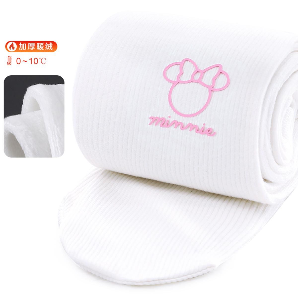迪士尼 女童连裤袜秋冬新款加绒加厚保暖宝宝舞蹈袜白色打底裤连体袜儿童