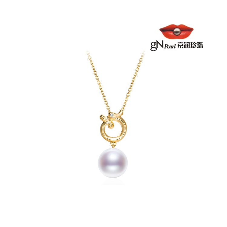gN pearl/京润珍珠 龙吟 金G18K淡水珍珠吊链 8-8.5mm 圆形白色