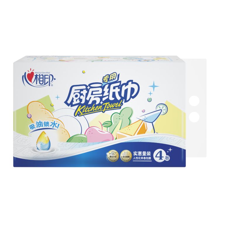 京东直供 心相印厨房用纸【肖战推荐】60节*4卷 加大加厚吸油锁水 食品接触级