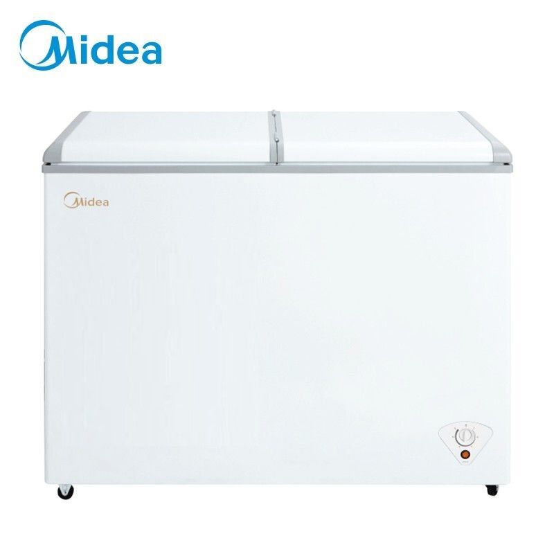 美的MIDEA 220升 家用商用冰柜 双箱双温冷柜 蝶形门侧掀门 冷藏冷冻卧式冰箱 