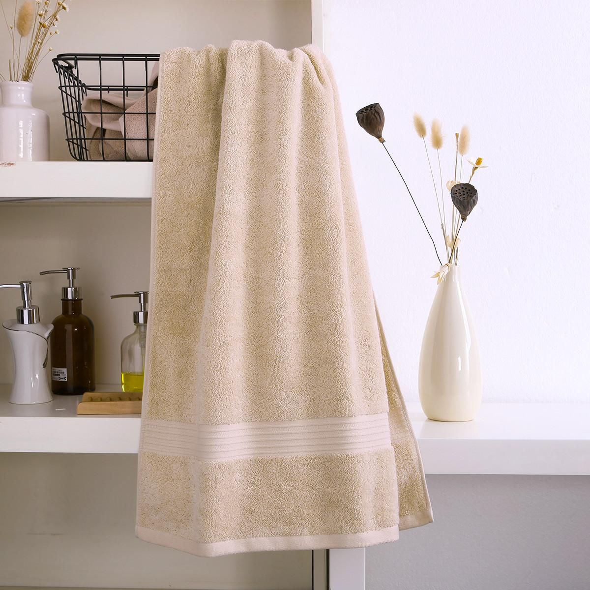 金号 单条纯棉素色大浴巾厚实柔软吸水简约居家洗澡巾宝宝盖毯成人情侣中棕色 140*70