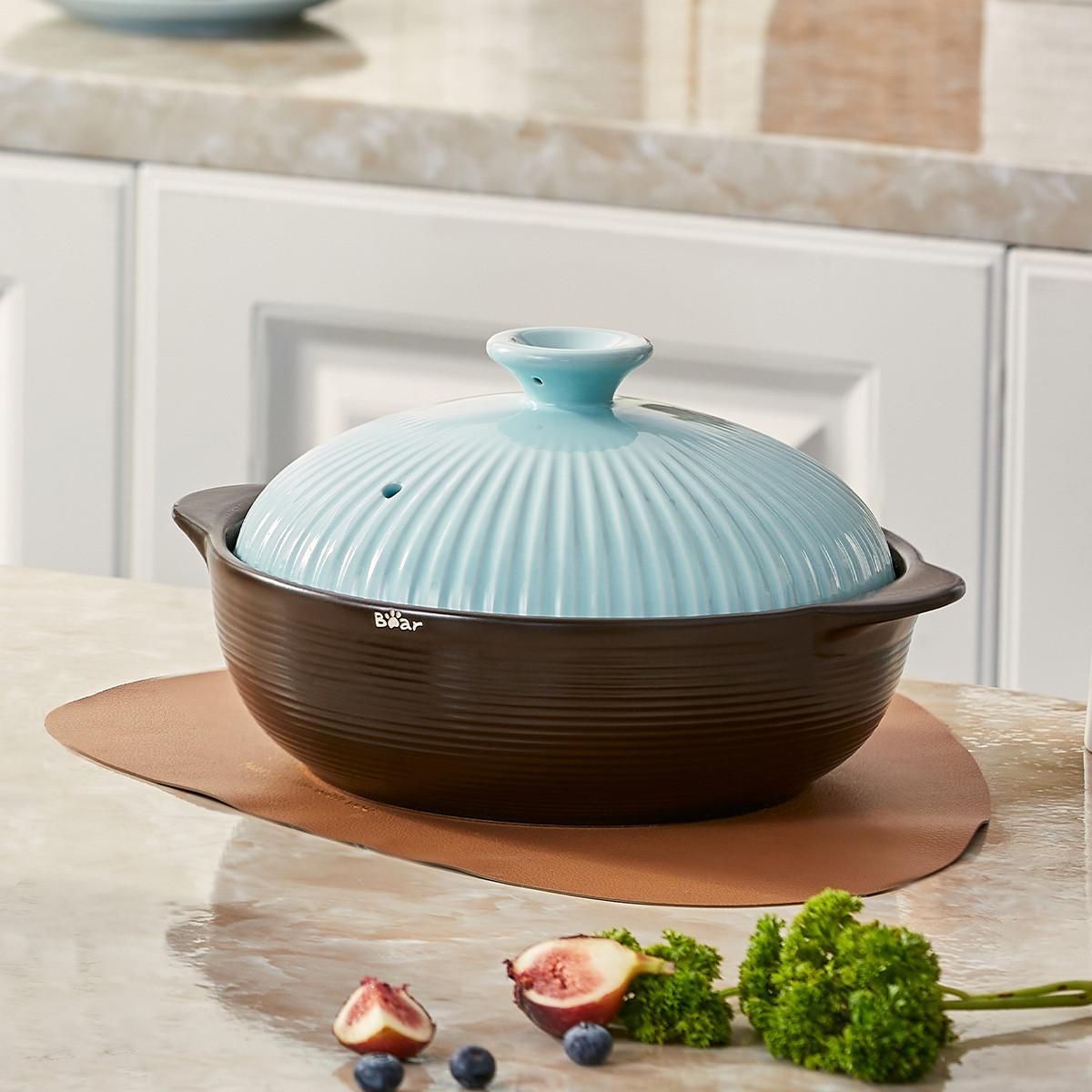 小熊砂锅家用燃气炖锅煲汤炖汤陶瓷锅燃气灶陶瓷煲仔饭锅汤锅沙锅 海风蓝 2.5L款 均码（F）