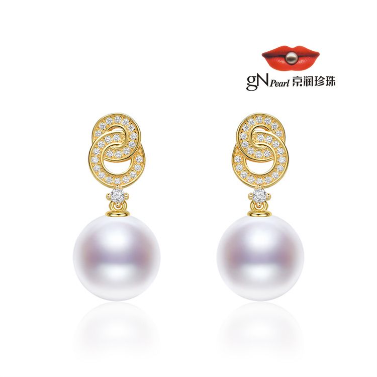 gN pearl/京润珍珠 梵庭 S925银淡水珍珠耳钉 11-12mm 白色圆形