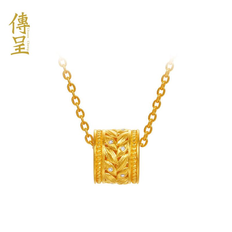 Chum/传呈 传呈 999足金项链 古法金吊坠 黄金钻石麦穗套链情人节生日礼物送女友 金重约7.30g