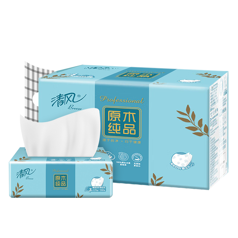 清风 四叶草压花抽纸3层100抽1提4包