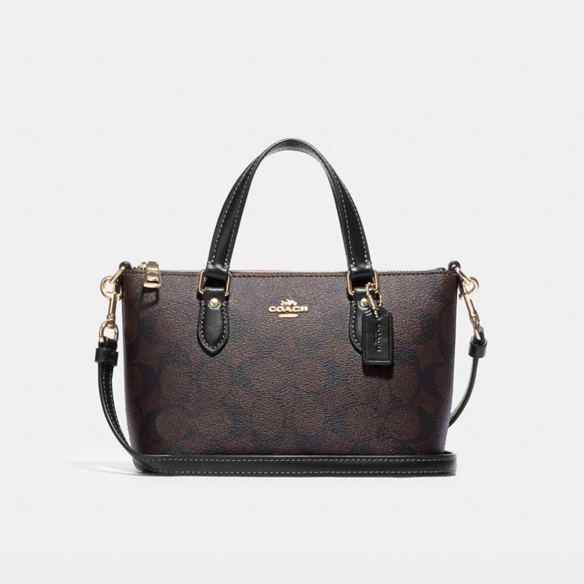 蔻驰【情人节礼物 全国联保】Gallery小号经典老花手提单肩斜挎包 深棕色 20.32*13.97*7.62cm