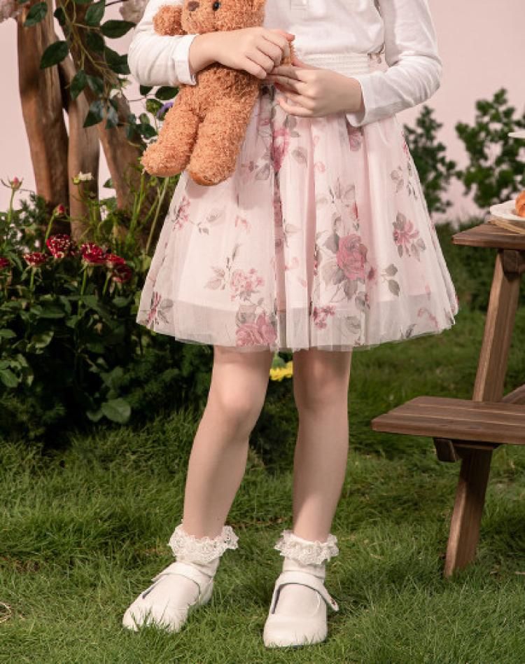 常春藤童装女童夏季短裙蓬蓬网纱百搭半身裙儿童裙子 粉红