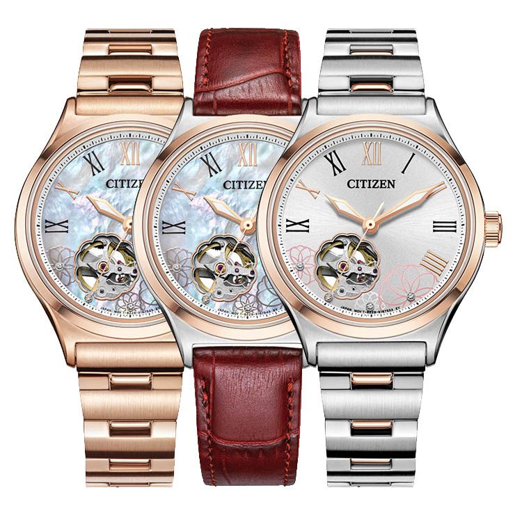 西铁城CITIZEN 机械手表镂空牡丹女表PC1007-81D/PC1008-11Y/PC1008-89A