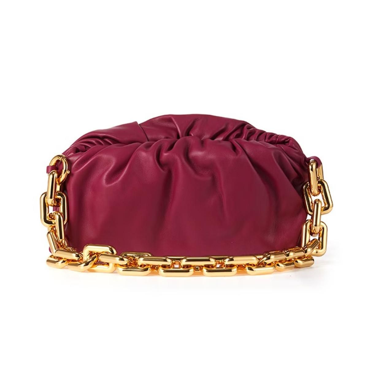 葆蝶家 女士THE CHAIN POUCH系列柔软牛皮链条手拿包 紫红色 TU