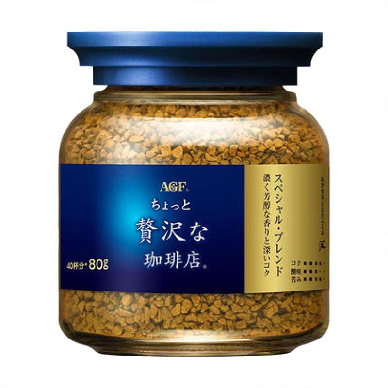 AGF 日本进口蓝罐速溶咖啡80g 蓝金瓶冻干无蔗糖 特浓黑咖啡醇厚即冲