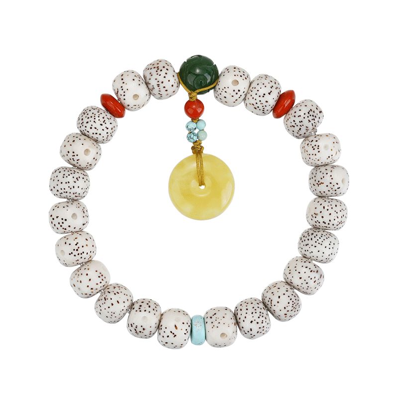 京东直供 妍韵珠宝精品10x8mm星月菩提子手串南红玛瑙绿松石蜜蜡平安扣吊坠男女手链