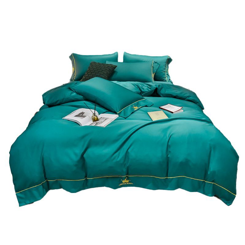 PLOVER 啄木鸟 水洗真丝床上用品床品套件绣花四件套-墨绿 ZMN-SXZS-02