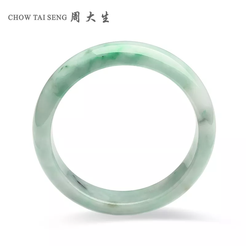 周大生 天然A货正品冰种带阳绿翡翠手镯 58圈口【B0031】【手镯圈口可定制，下单需联系客服定制】