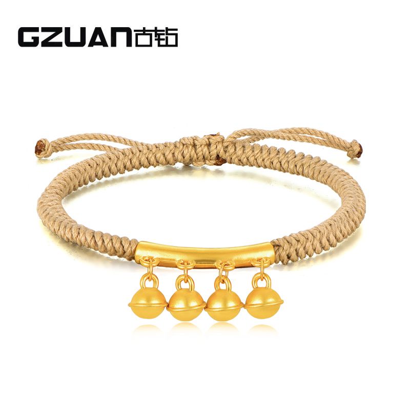 古钻 GZUAN珠宝 弯管铃铛黄金手链女999足金编织手链 YJS0052