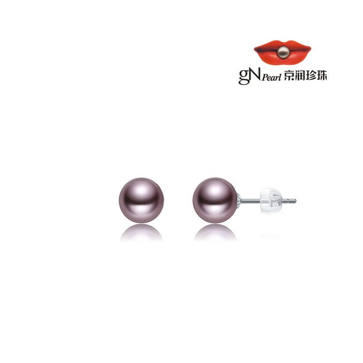 gN pearl/京润珍珠 霞辉S925银淡水珍珠6-11mm粉紫色圆形耳钉送女友礼物