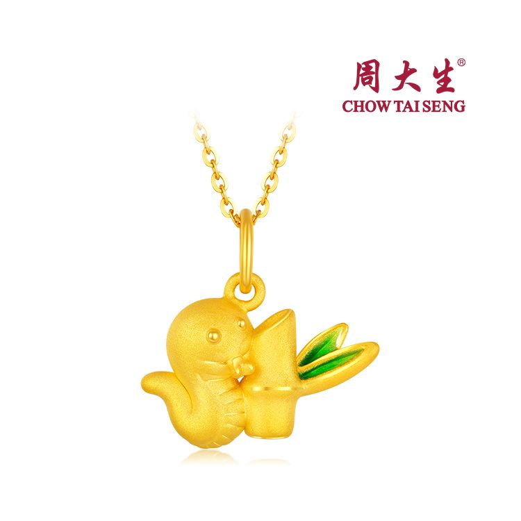 周大生 本命年生肖蛇吊坠新款足金竹报平安蛇宝宝挂坠 赠黄银链