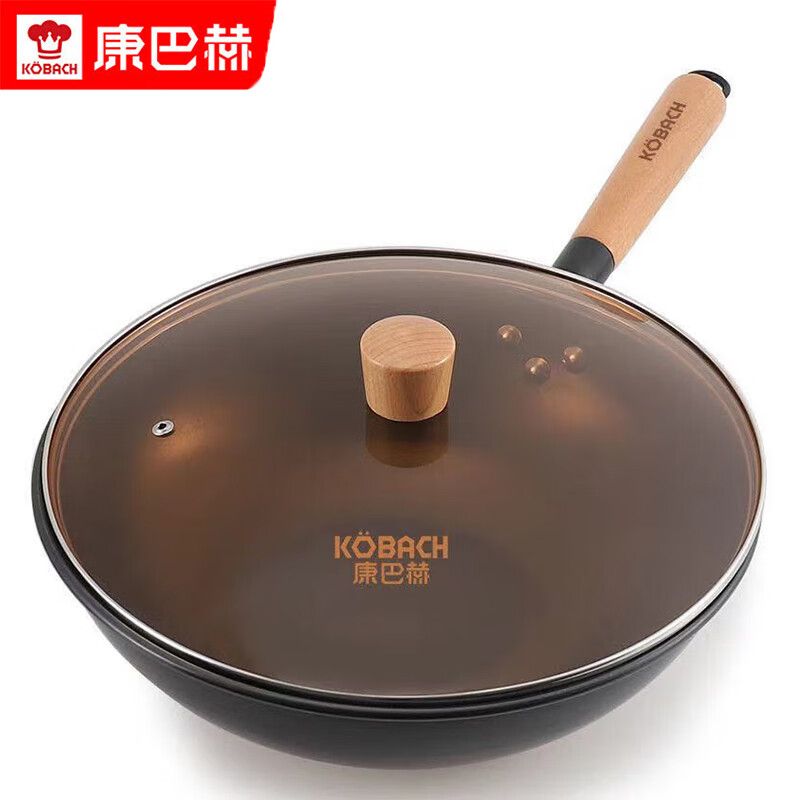 京东直供 康巴赫（KBH） 无涂层炒锅 精铁不沾锅32cm电磁炉燃气灶通用 中华老铁锅