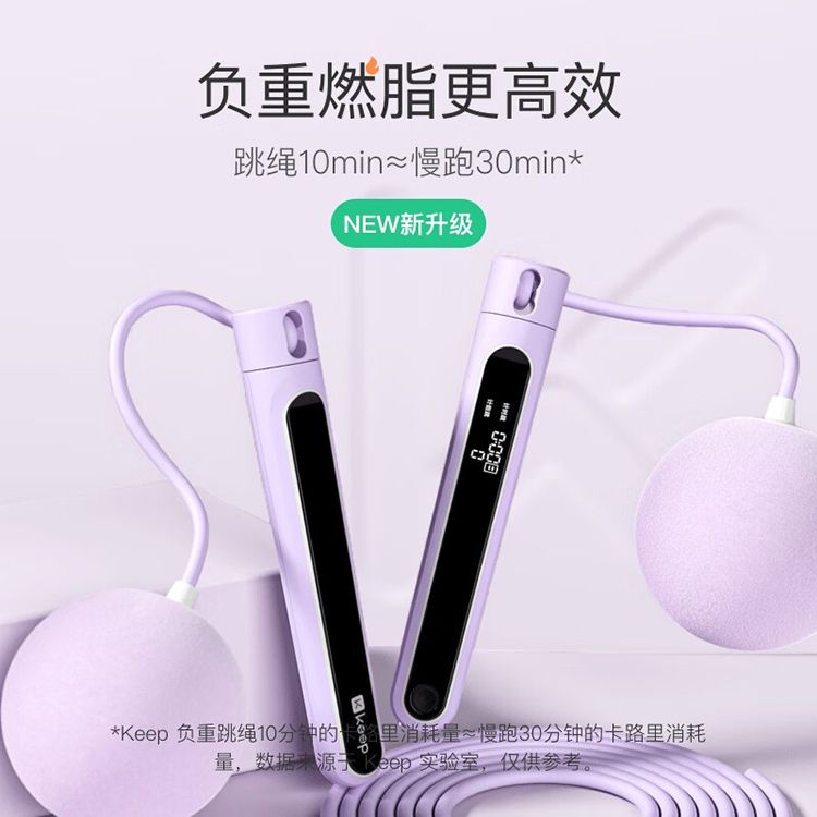 KEEP 燃脂负重计数跳绳有绳成人跳绳-香芋紫/无绳小球+长绳